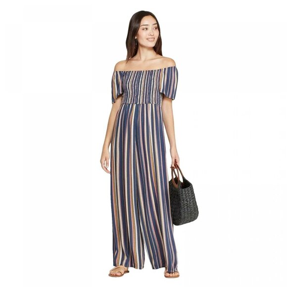 Xhilaration NWT Striped Off-Shoulder Jumpsuit Size Small - Picture 1 of 2